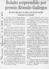 Bolaño se sorprendió con el "Rómulo Gallegos"  [artículo].