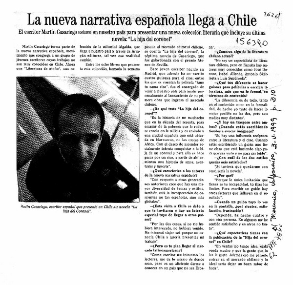 La nueva narrativa española llega a Chile  [artículo].