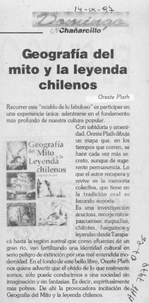 Geografía del mito y la leyenda chilenos  [artículo].