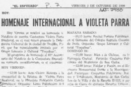Homenaje internacional a Violeta Parra  [artículo].