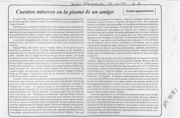Cuentos mineros en la pluma de un amigo  [artículo] Oviedo Aguirre Moreno.
