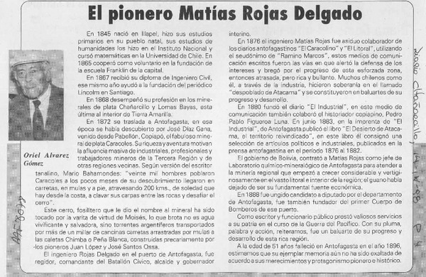 El pionero Matías Rojas Delgado  [artículo] Oriel Alvarez Gómez.