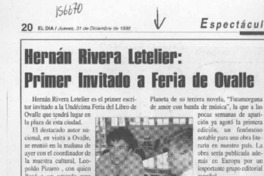 Hernán Rivera Letelier, primer invitado a Feria de Ovalle  [artículo].