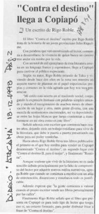 "Contra el destino" llega a Copiapó  [artículo].