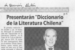 Presentarán "Diccionario de la literatura chilena"  [artículo].
