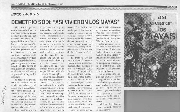 Demetrio Sodi, "Así vivieron los Mayas"  [artículo].