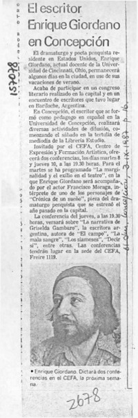 El Escritor Enrique Giordano en Concepción  [artículo].