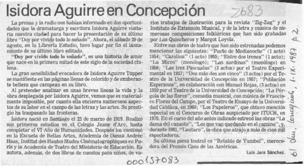 Isidora Aguirre en Concepción  [artículo] Luis Jara Sánchez.