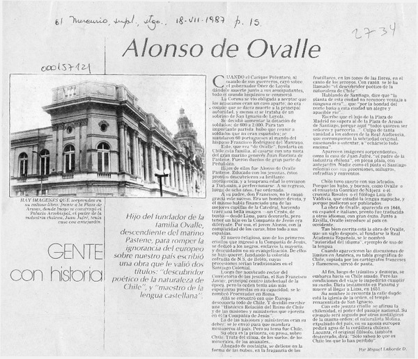 Alonso de Ovalle  [artículo] Miguel Laborde D.