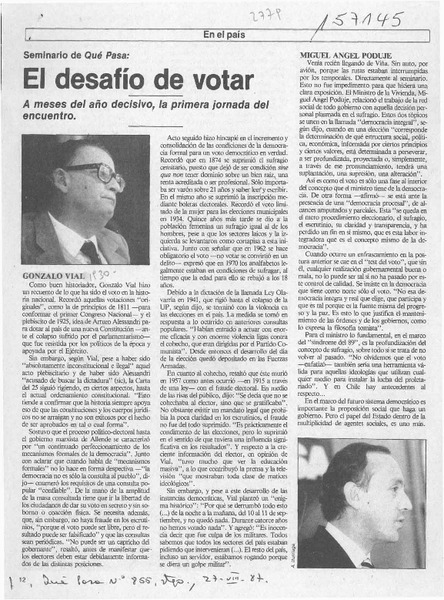 El desafío de votar  [artículo] Carlos Tejos Chávez.