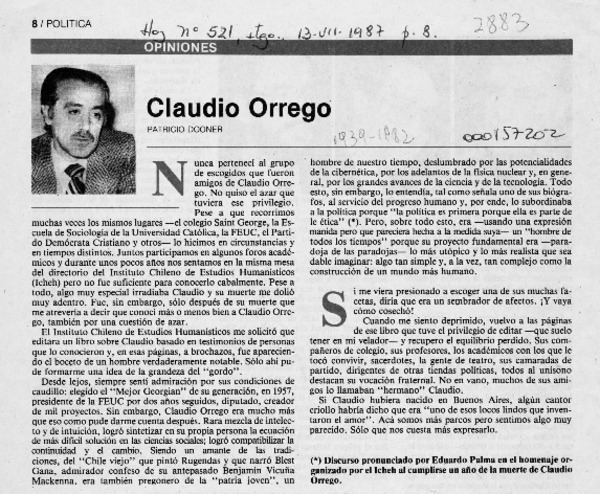 Claudio Orrego  [artículo] Patricio Dooner.