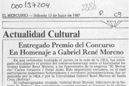 Entregado premio del concurso en homenaje a Gabriel René Moreno  [artículo].