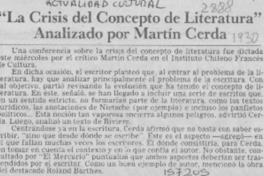 "La Crisis del concepto de literatura" analizado por Martín Cerda