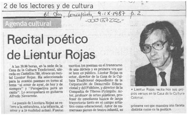 Recital poético de Lientur Rojas  [artículo].