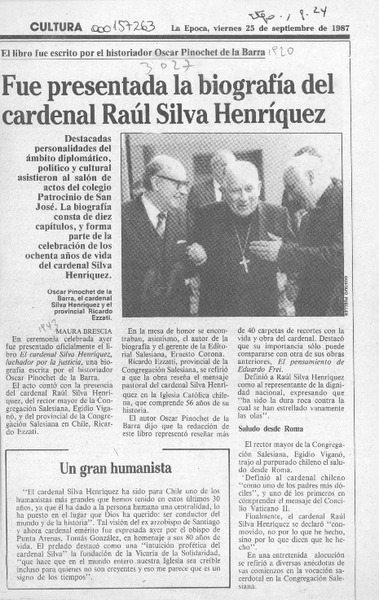 Fue presentada la biografía del cardenal Raúl Silva Henríquez  [artículo] Maura Brescia.