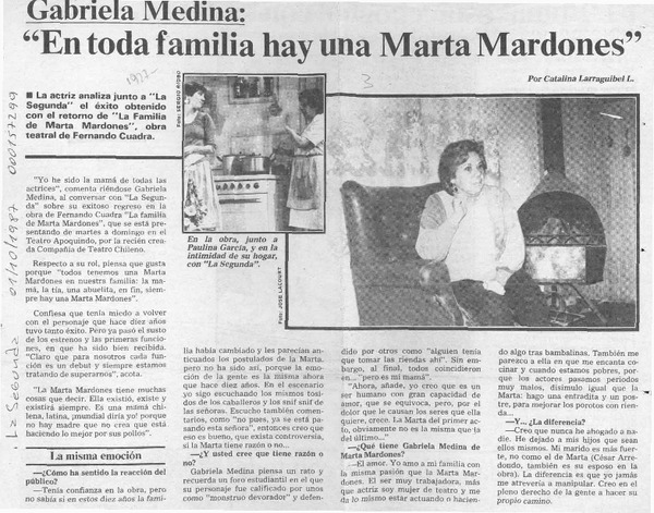Gabriela Medina, "En toda familia hay una Marta Mardones"  [artículo] Catalina Larraguibel L.