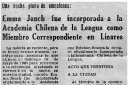 Emma Jauch fue incorporada a la Academia Chilena de la Lengua como miembro correspondiente en Linares
