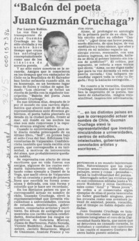 "Balcón del poeta Juan Guzmán Cruchaga"  [artículo] Lautaro Robles.