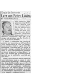 Leer con Pedro Lastra  [artículo] Hernán Poblete Varas.
