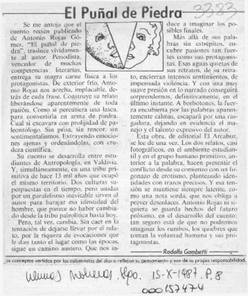 El puñal de piedra  [artículo] Rodolfo Gambetti.