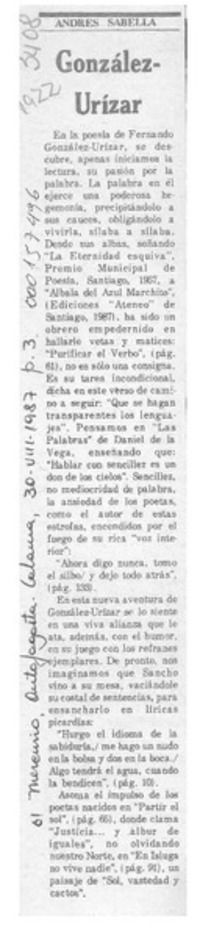 González Urízar  [artículo] Andrés Sabella.
