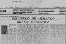 Recuerdo de Armando Braun Menéndez  [artículo] Héctor Leiva Oyarzún.
