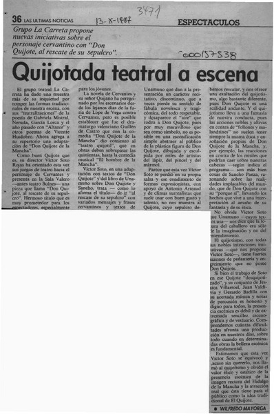 Quijotada teatral a escena  [artículo] Wilfredo Mayorga.