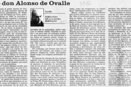 De don Alonso de Ovalle  [artículo] Fernando de la Lastra Bernales.