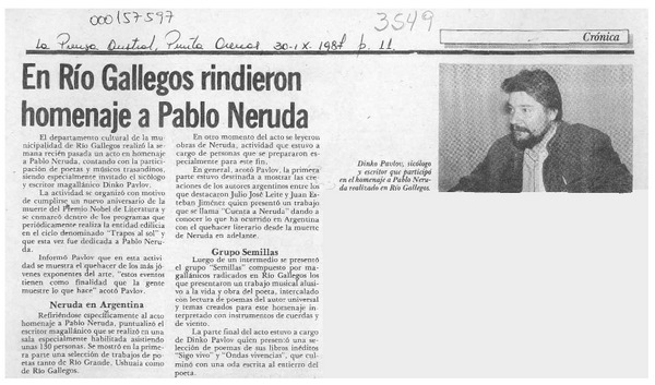 En Río Gallegos rindieron homenaje a Pablo Neruda  [artículo].