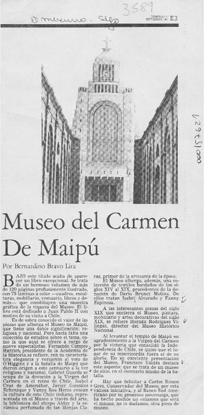 Museo del Carmen de Maipú  [artículo] Bernardino Bravo Lira.