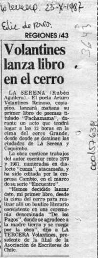 Volantines lanza libro en el cerro  [artículo] Rubén Aguilera.
