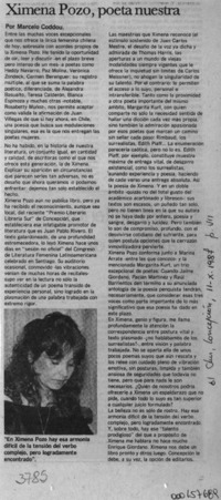 Ximena Pozo, poeta nuestra  [artículo] Marcelo Coddou.