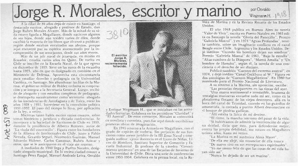 Jorge R. Morales, escritor y marino  [artículo] Osvaldo Wegmann H.