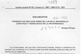 Presencia de don Juan Gómez Millas en el desarrollo científico y tecnológico en la Universidad  [artículo] Enrique D'Etigny.