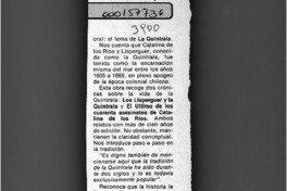 El primer y último crimen de La Quintrala  [artículo] Raúl Allende.