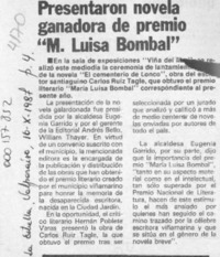 Presentaron novela ganadora de premio "M. Luisa Bombal"  [artículo].