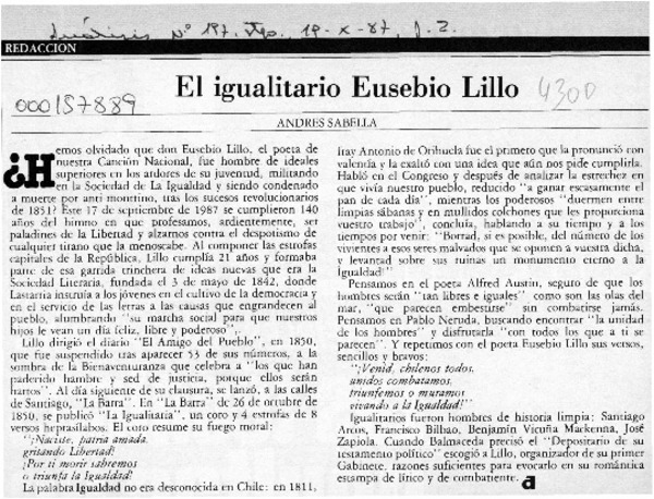 El igualitario Eusebio Lillo  [artículo].