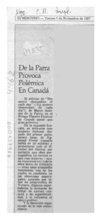 De la Parra provoca polémica en Canadá  [artículo].