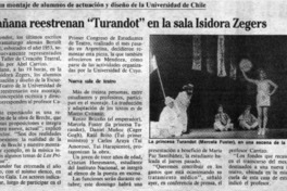 Mañana reestrenan "Turandot" en la sala Isidora Zegers