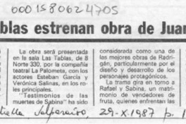 En Las Tablas estrenan obra de Juan Radrigán  [artículo] .