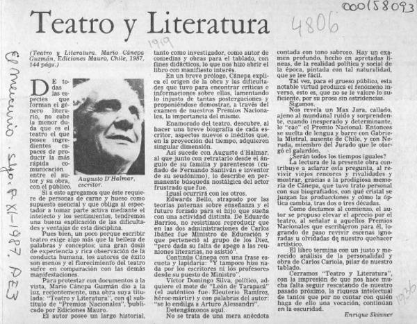 Teatro y literatura  [artículo] Enrique Skinner.