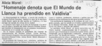 Alicia Morel, "Homenaje denota que El Mundo de Llanca ha prendido en Valdivia"  [artículo].