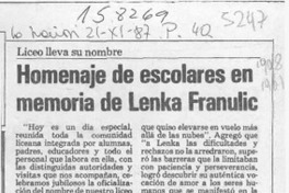 Homenaje de escolares en memoria de Lenka Franulic  [artículo].