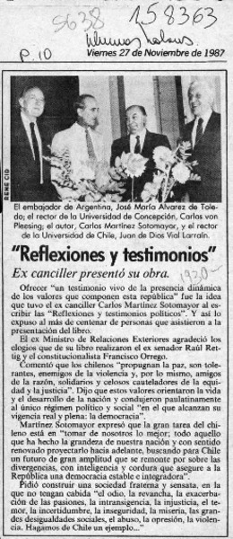 "Reflexiones y testimonios"  [artículo].