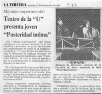 Teatro de la "U" presenta joven "Posteridad íntima"  [artículo].
