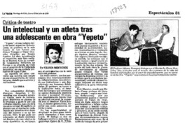 Un intelectual y un atleta tras una adolescente en obra "Yepeto"  [artículo] Yolanda Montecinos.