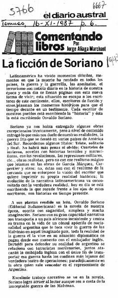 La ficción de Soriano  [artículo] Jorge Aliaga Marchant.