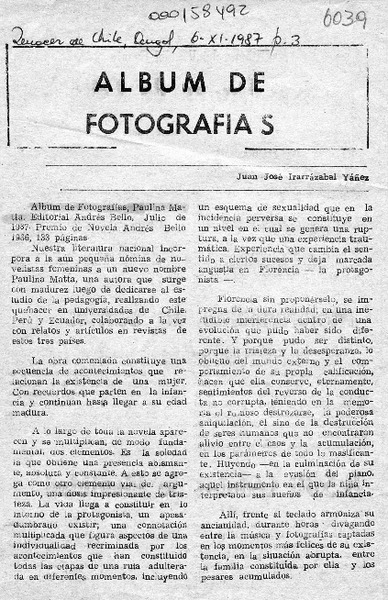 Album de fotografías  [artículo] Juan José Irarrázaval Yáñez.
