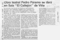 Obra teatral Pedro Páramo se dará en sala "El Callejón" de Viña  [artículo].