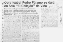 Obra teatral Pedro Páramo se dará en sala "El Callejón" de Viña  [artículo].